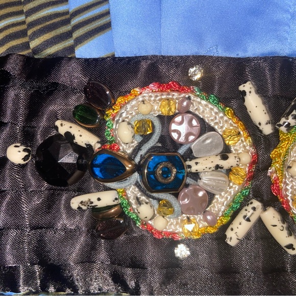 Meghan Fabulous LA Dress Womens Large Blue Palm Print Maxi Beaded Boho Tropical - Picture 9 of 12